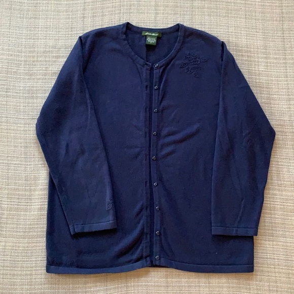 Eddie Bauer Navy Blue Cardigan Sweater Women’s size Small- Dressy layer- Floral - Picture 8 of 14